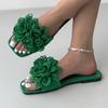 Летние тапочки с кружевным цветком для женщин, уличные тапочки на плоской подошве, женские шлепанцы, новинка 2024 года, сандалии корейского дизайна, белые, красные, зеленые, размер 43