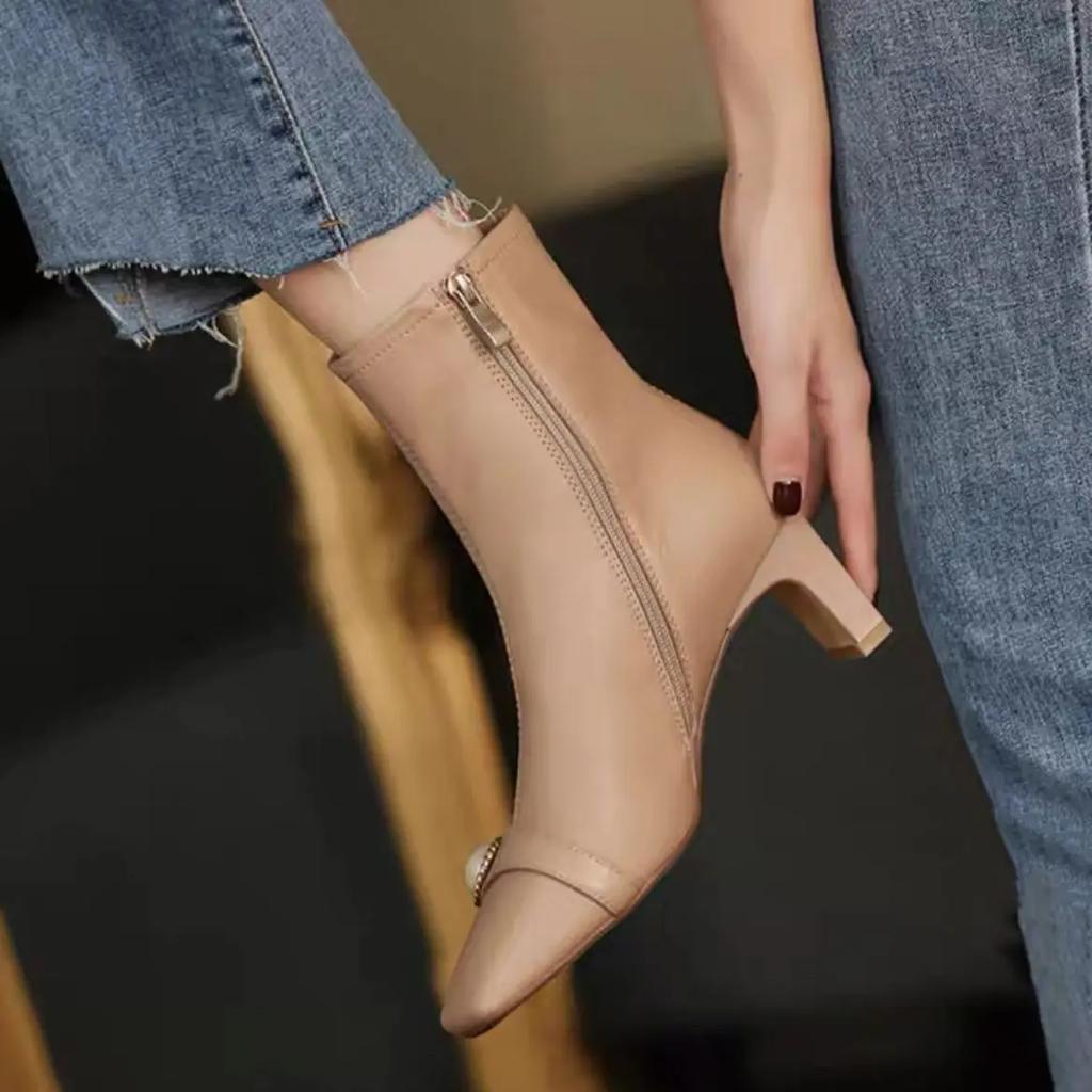 Обувь Белые женские ботильоны со стразами Короткие туфли для женщин Элегантные на среднем каблуке Ботильоны из искусственной кожи Новые рок-н-ролльные горячие Y2k