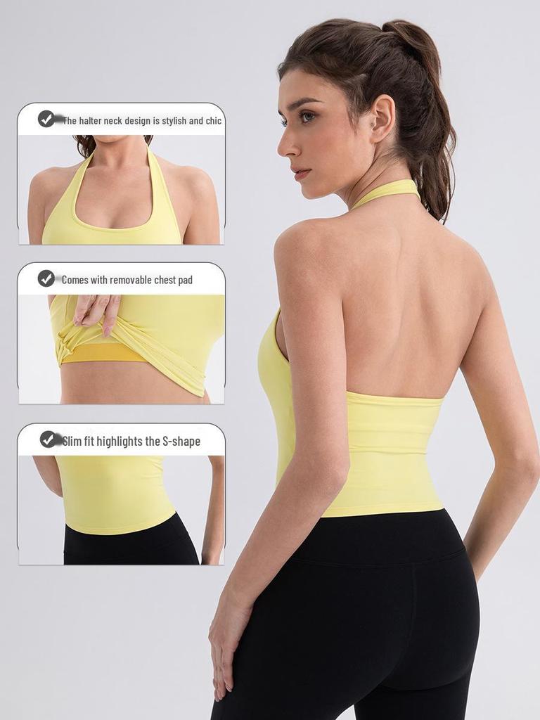 Женский майка для йоги с вырезом на шее и вставными чашечками - Телесный, Сексуальная спинка Стиль 52167