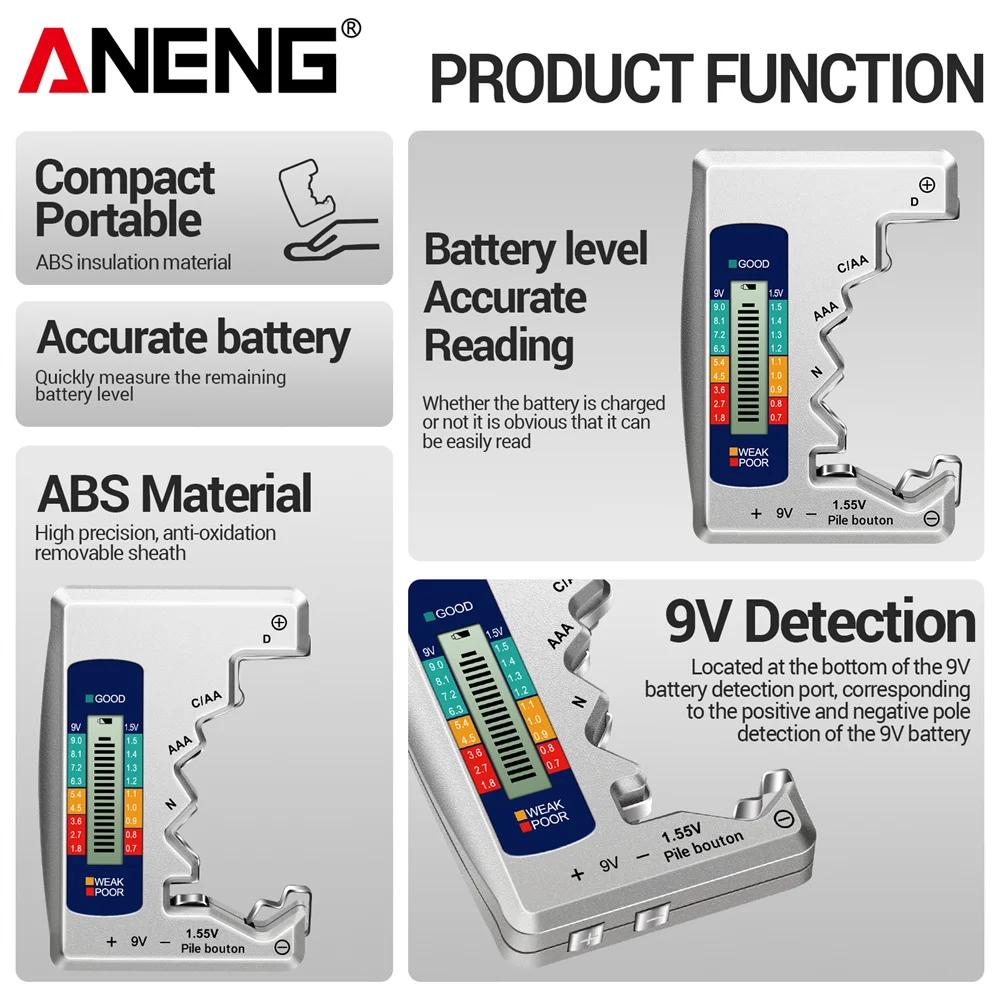 2026 Портативные ЖК-дисплей Батарейные тестеры ANENG C AA AAA D N 9V 1.55V Универсальные Кнопочные Батарейки Проверка Напряжения Емкости Детектор Емкостные Инструменты для Дома