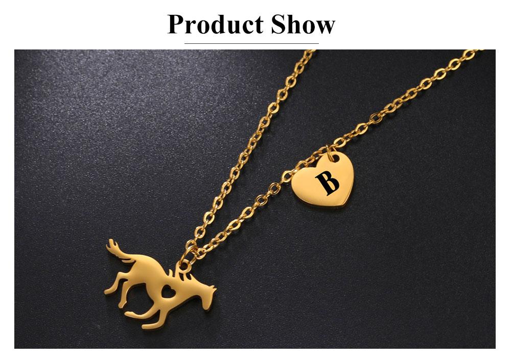 Cazador Animal Horse Initial Necklace for Women Teens Stainless Steel A-Z Letter Heart Choker Necklaces Jewelry Birthday