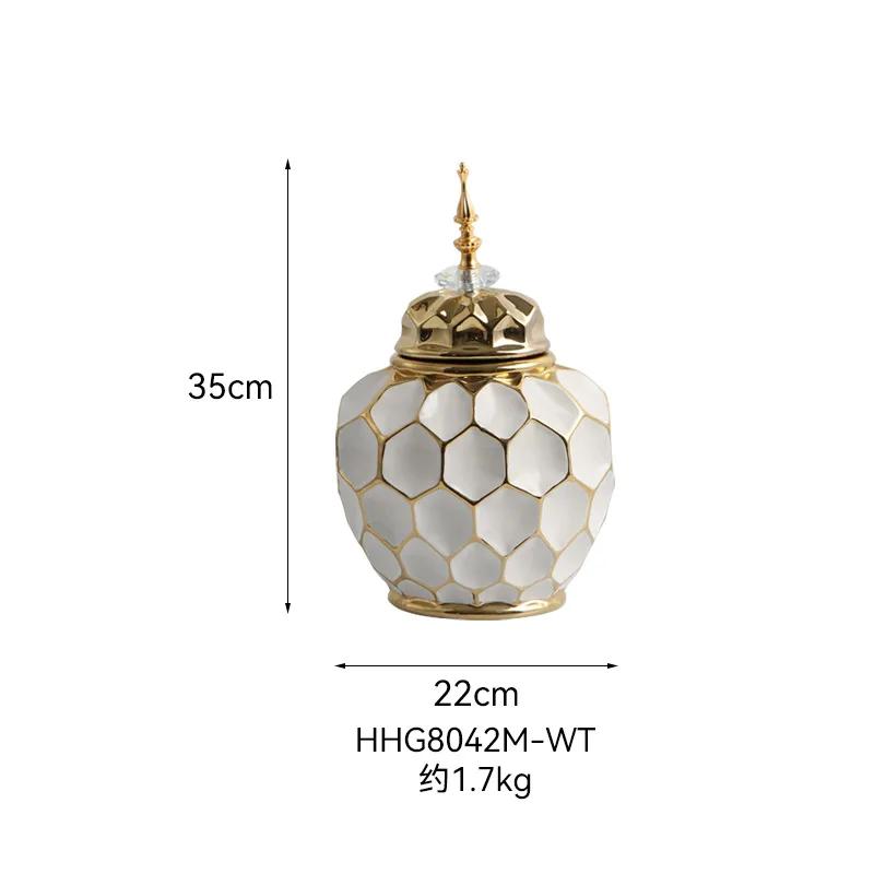 Керамическая ваза с золотым ободком, банка для хранения имбиря, винтажная фарфоровая ваза, емкость для хранения с заостренной крышкой, ваза для цветов, украшение для дома, орнамент