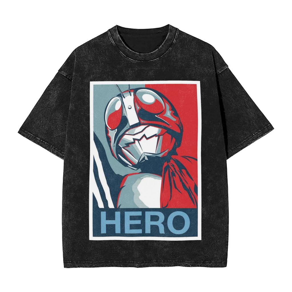 Kamen Rider Comic Cover Washed T Shirts Streetwear Hip Hop Vintage TShirt Tee Shirt for Men Women 100 Cotton Street Graphic