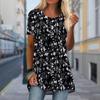Plus Size Women Spring Leaf Printed Comfy Short Sleeve Round Collar T-shirt Casual Baggy Mid Length Tee Tops