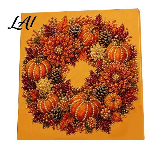 Indoor Harvest Style Decor Pumpkin Faux Pearl Art Kit Fall Wreath Painting Autumn Sparkling Ornaments 3D Bead Craft Kit for Adults Beginners