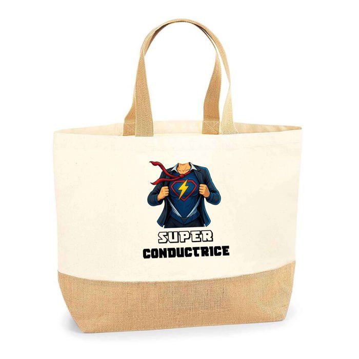 Cabas - PLANETEE - Super Conductrice Femme - Jute naturel - Design exclusif imprimé - Fabriqué en France