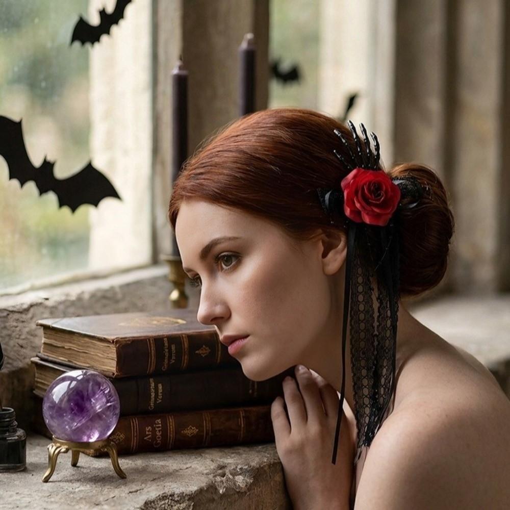 Dark Style Bone Side Clip Long Ribbon Ghost Hand Hair Accessories Holiday Outfit