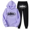 Unisex Hooded Fleece-Lined Graphic Sweatshirt Set Loose Fit Winter Casual Outfit Men Women