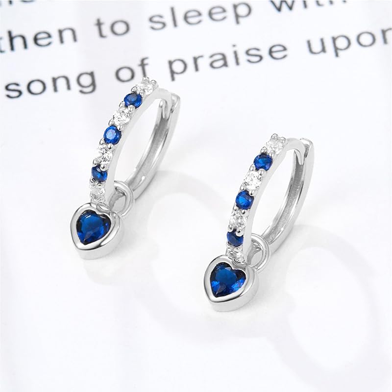 "Silver Thunder" Earrings Ladies High Quality Zirconia Blue September Birthstone Sapphire Hoop Earrings Sway Compatible with Metal Allergies Silver