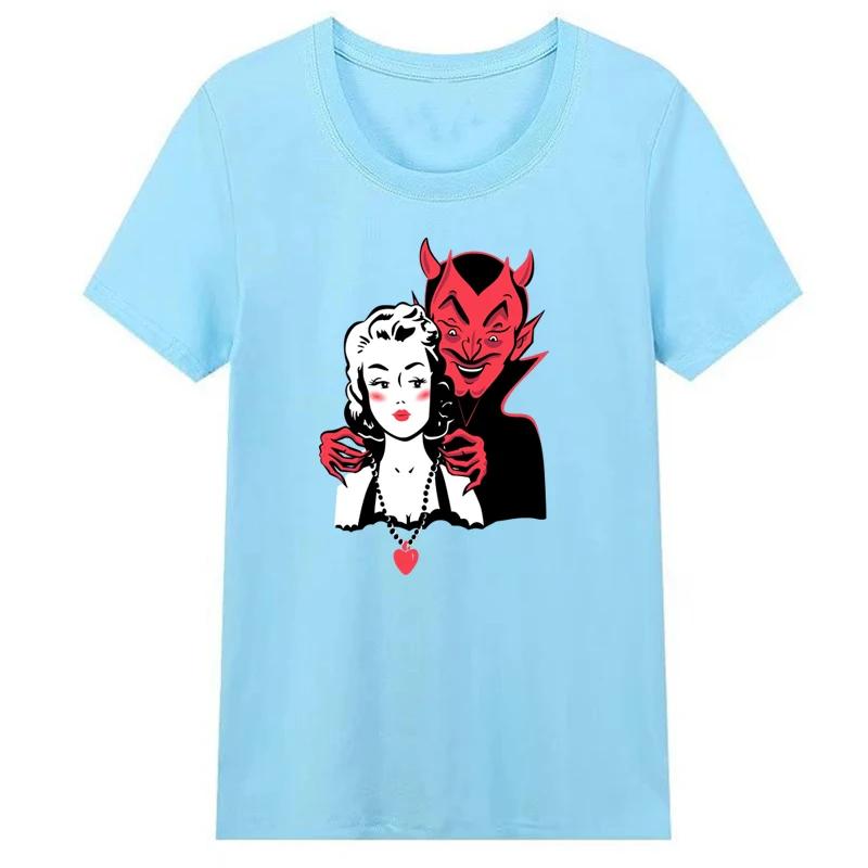 Футболка Deal with The Devil для женщин на Хэллоуин, забавная, темная, острая, гранж, одежда для духов, готический топ, винтажная футболка, дропшиппинг