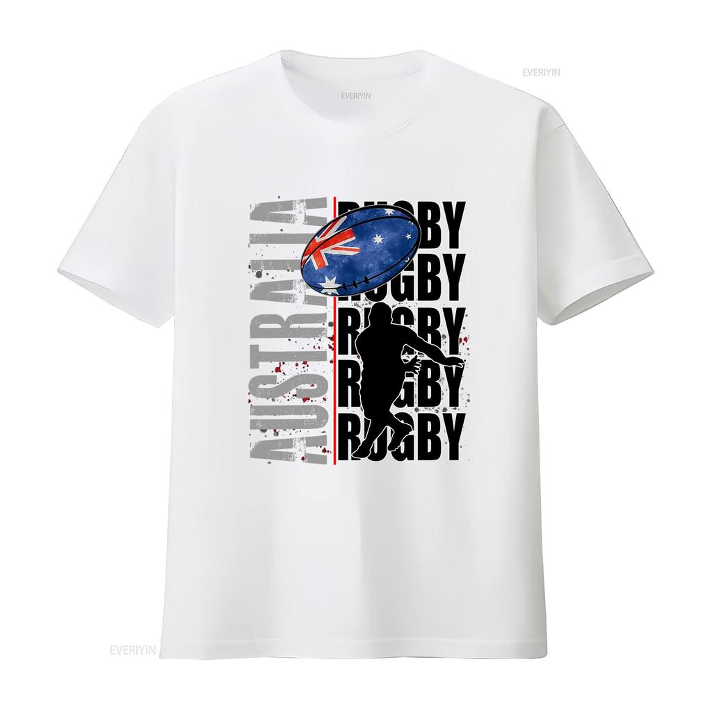 Cool Streetwear Australia Rugby Australian Flag Ball Player Silhouette Print Casual T Shirt Vintage Fashion Comfortable
