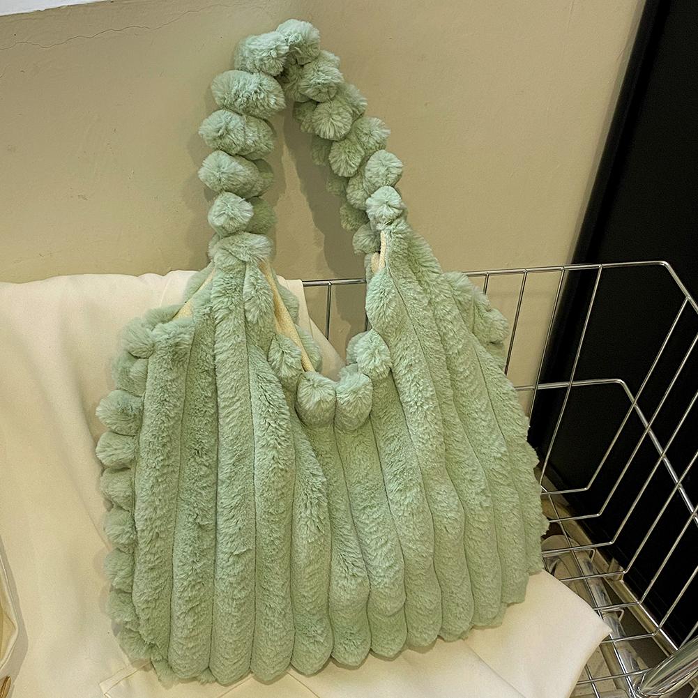Women Plush Tote Handbag Large Capacity Soft Satchel Bag Versatile Fashion Casual Shopping Tote Bag