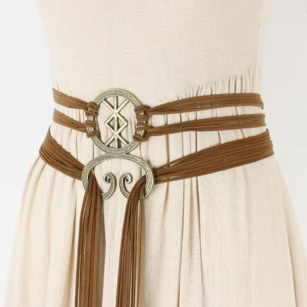Metal Ring Waist Belt Faux Leather Witch Rope Belt Adjustable Leather Tassel Belt For Women