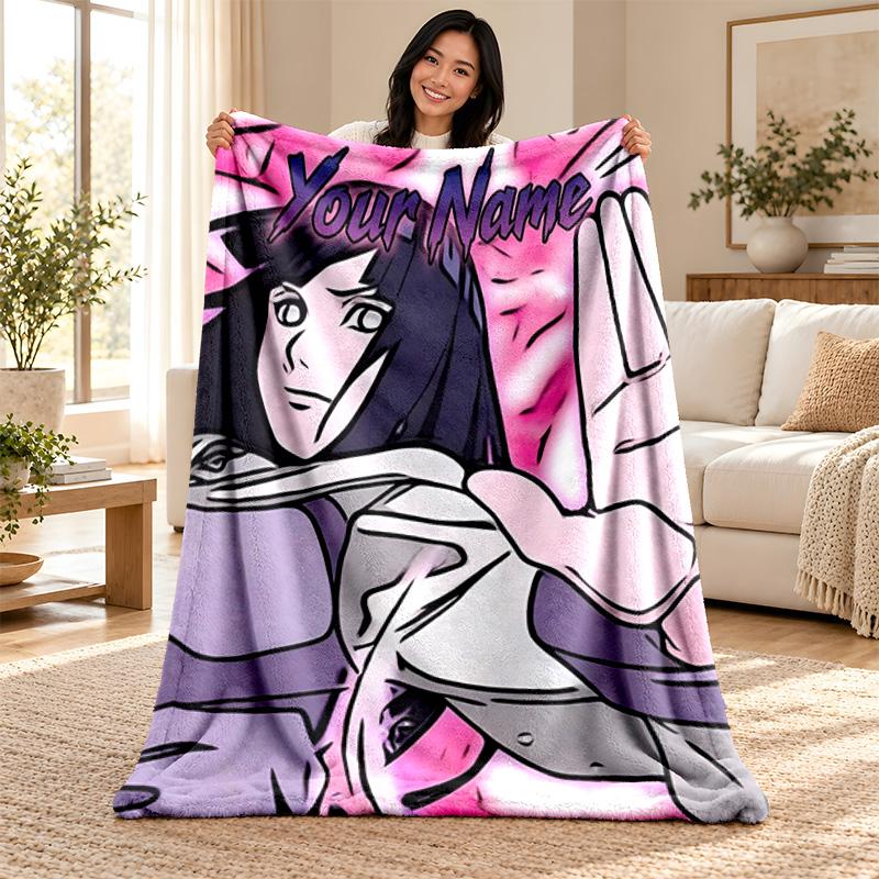 Hyuga Hinata Custom Name Fleece Blanket Personalized Soft Cozy Throw Blanket Customized Gift for Birthday Christmas
