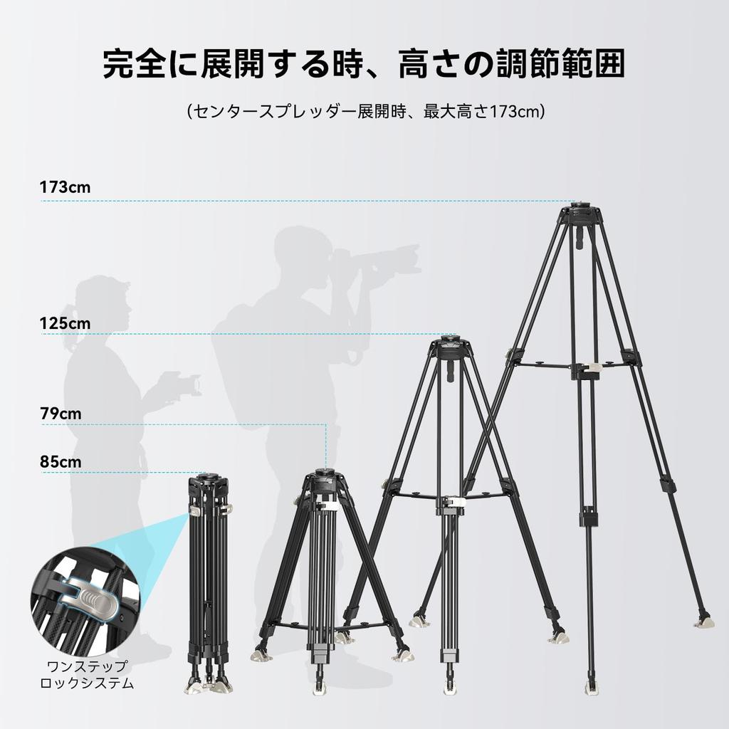 SmallRig Video Made of 3 Tiers Capacity Height Large Telescopic 3 Legs for Cameras Heavy Duty Flat Base Video Kit Compatible with Professional Fluid