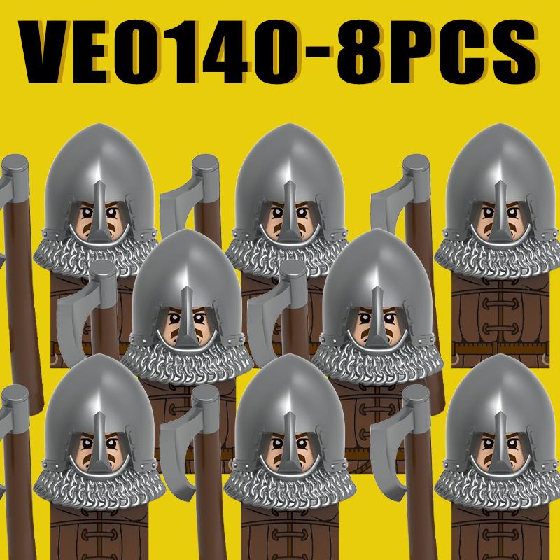 8PCS Medieval Military Gothic Knights Building Blocks Castle Army Guard Soldier Figures Sword Axe Hammer Accessories Bricks Toys Gift