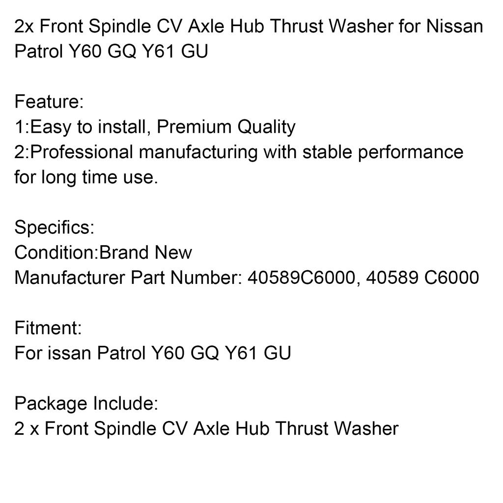 2x Front Spindle CV Axle Hub Thrust Washer for Nissan Patrol Y60 GQ Y61 GU