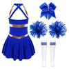 Kids Girls Shiny Cheerleading Costume Schoolgirls Dance Dress Uniform Complete Outfit with Pom Poms for Halloween Party