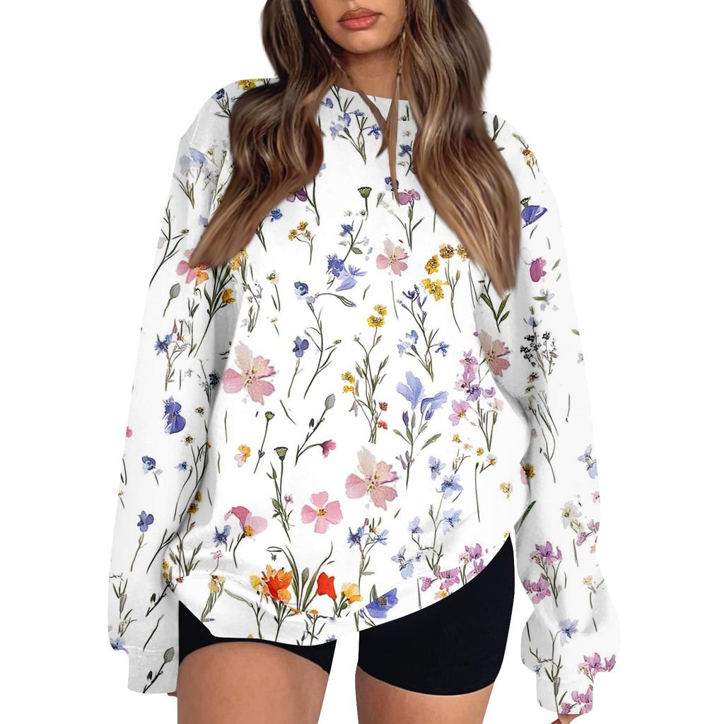 Женские топы Женский свитшот с длинным рукавом Повседневный с круглым вырезом Свободного кроя Пуловер Флисовые топы