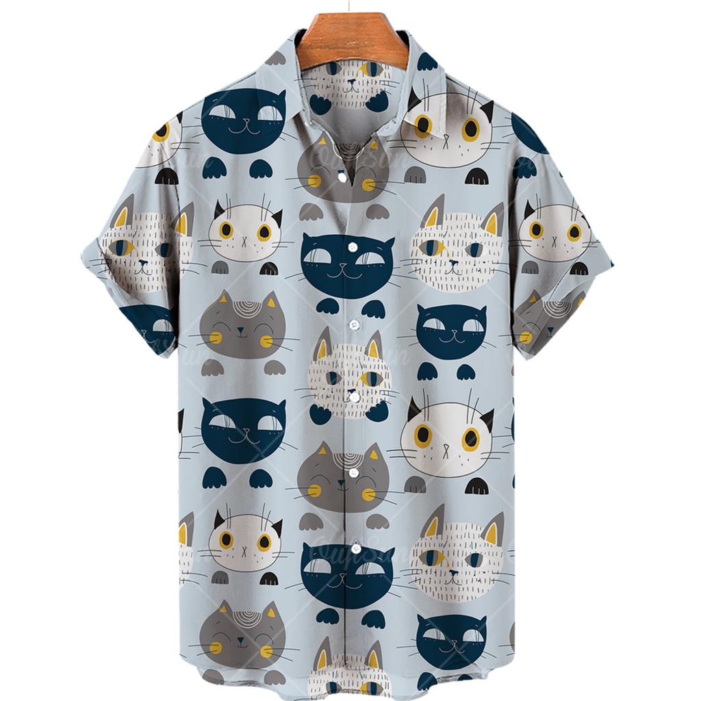 New Shirt with Beautiful Cat Print, Hawaiian Men's Shirt, Summer Casual Top, Women's Loose Large Single Piece Shirt, Single Breasted Top