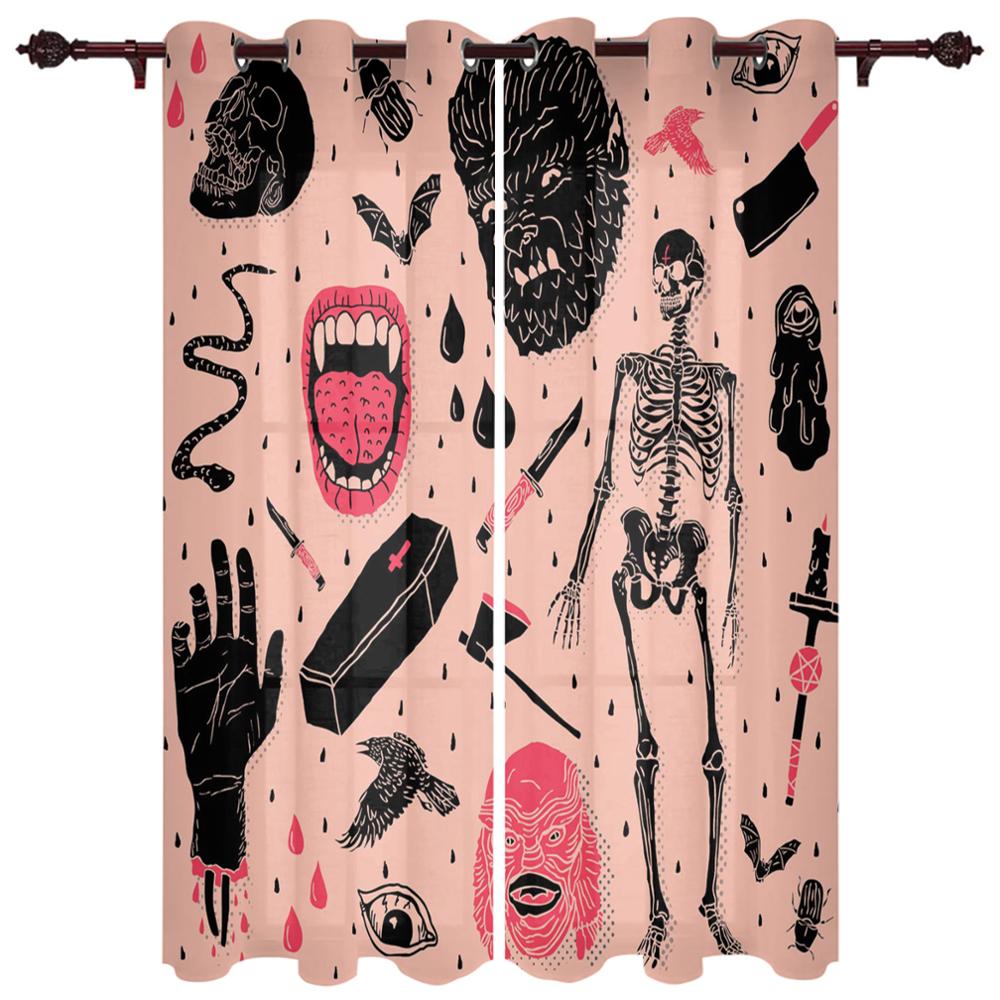 Художественный Череп Красные Цветы Волна Новые Простые Шторы Украшения Дома Шторы Современные Товары Для Дома