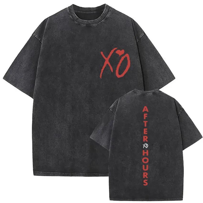 The Weeknd XO Tour 2026 Винтажная стираная футболка Мужская Женская Поп-музыка Футболки с коротким рукавом Рэп Хип-Хоп Готическая одежда Футболки