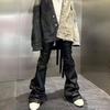 Streetwear Black Wax Leather Strecth Jeans for Men Ropa Hombre Baggy Y2k Flare Pants Oversized Straight Denim Trousers