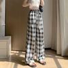 Женские летние тонкие винтажные клетчатые брюки с широкими штанинами и стразами - С высокой талией, утягивающие, на кулиске, прямые, повседневные брюки