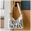 Women's Large Capacity Canvas Crossbody Bag with Letter Print - Versatile Fashion Shoulder Bag for Everyday Use