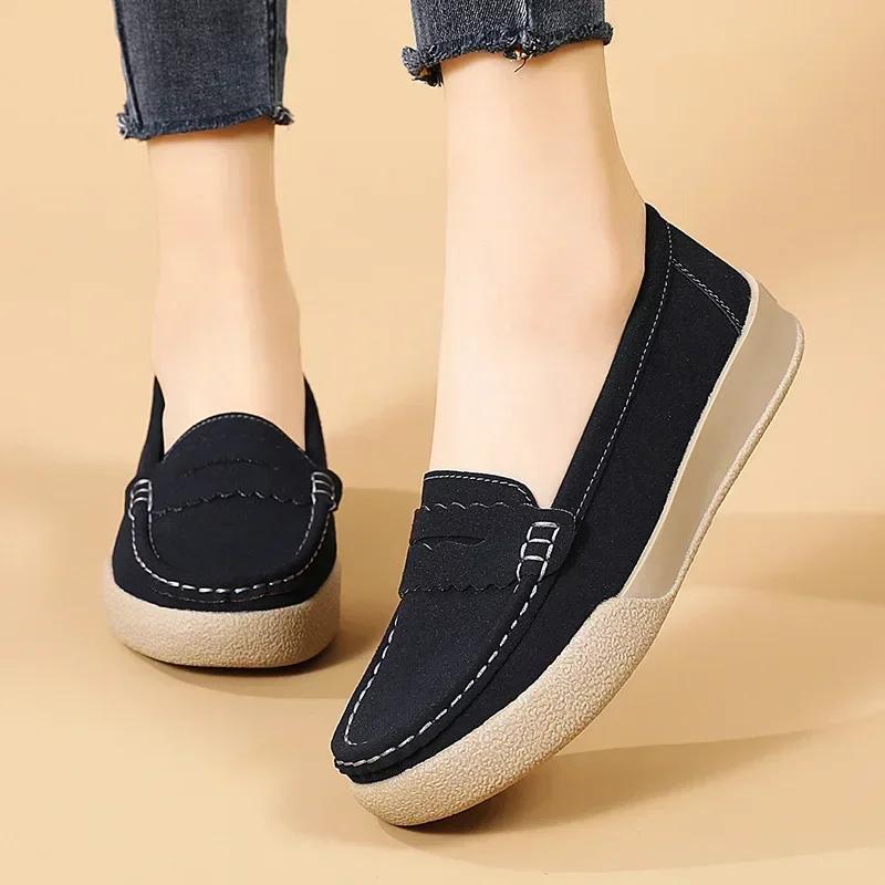 Женские плоские туфли-лоферы без застежек Кожаные туфли на плоской подошве Женская осенняя новая мода Повседневная обувь на плоской подошве Женские мокасины на мягкой подошве Zapatos Mujeres