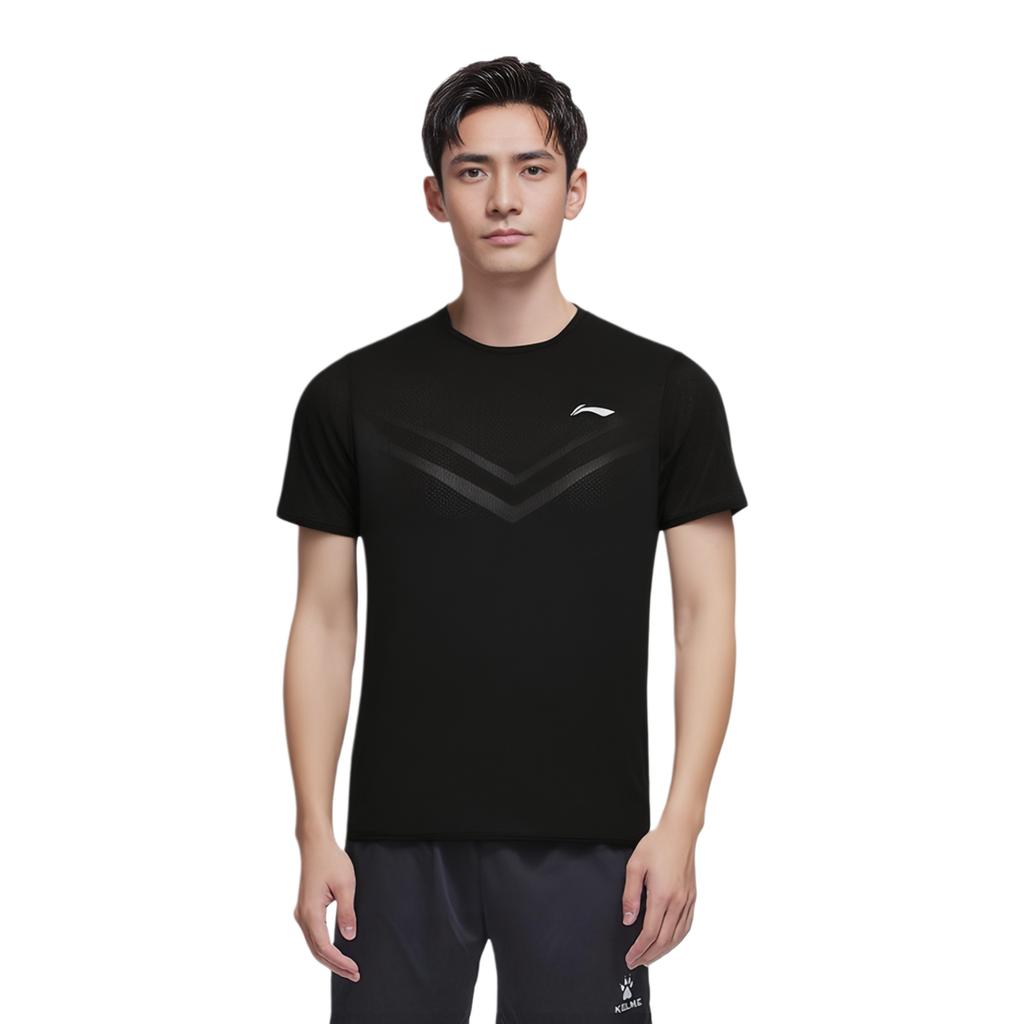 Футболка Li Ning Running Series с круглым вырезом и коротким рукавом, однотонная, мужская, черная ATST513-1