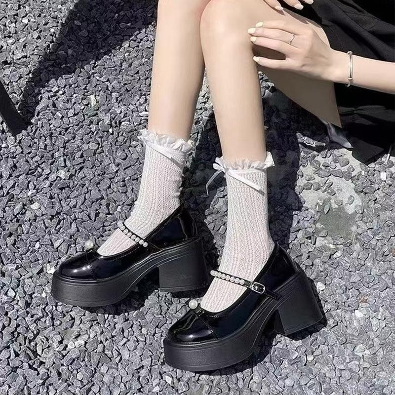 Белые туфли-лодочки на толстом каблуке и платформе с круглым носком, женские новые летние туфли Мэри Джейн для юбки