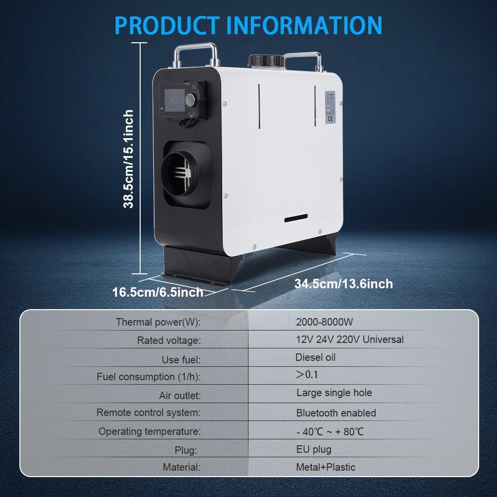 Дизельный воздушный отопитель 2/5/8 кВт 12 В/24 В/220 В Автомобильный отопитель с Bluetooth-пультом дистанционного управления для автомобиля, грузовика, лодки, дома на колесах, аксессуар для дизельного отопителя