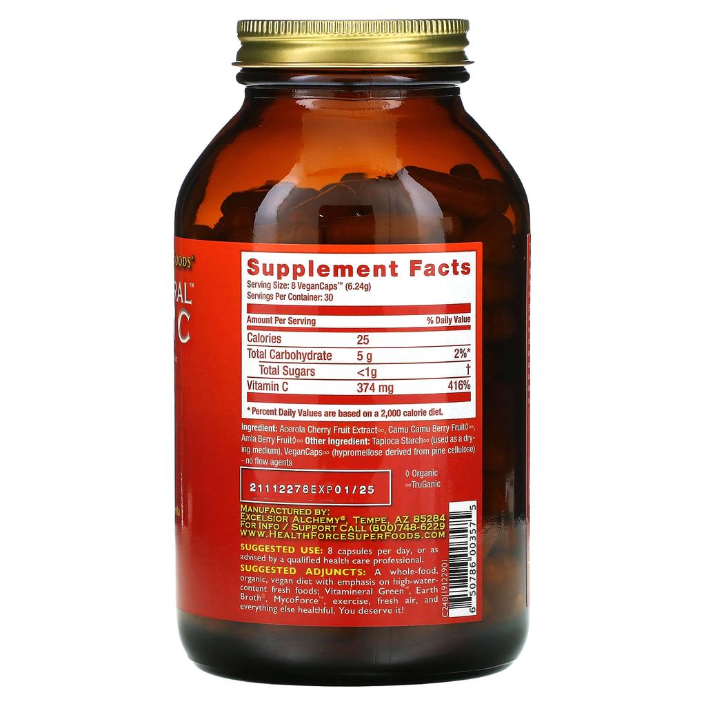HealthForce Superfoods, Настоящий натуральный витамин C, Версия 3, 240 вегетарианских капсул