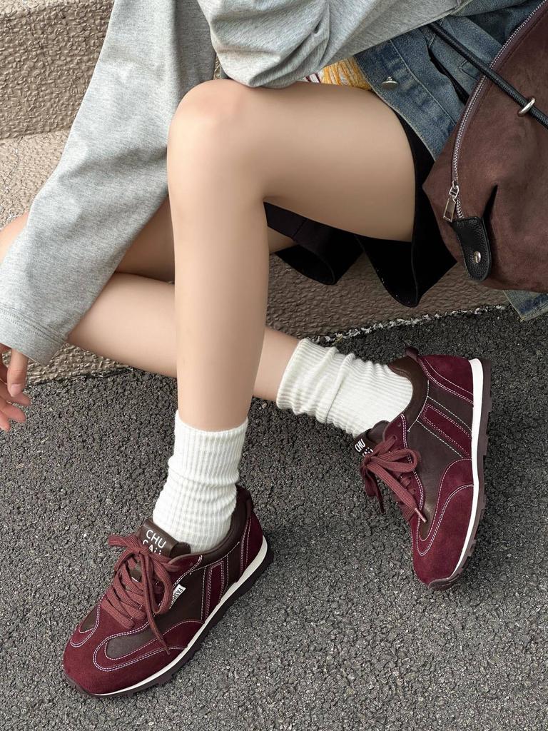 Retro Contrasting Color Splicing Sports Moral Training Shoes Women's 2025 Autumn New Lightweight Height Increase Small Fashion Casual Shoes