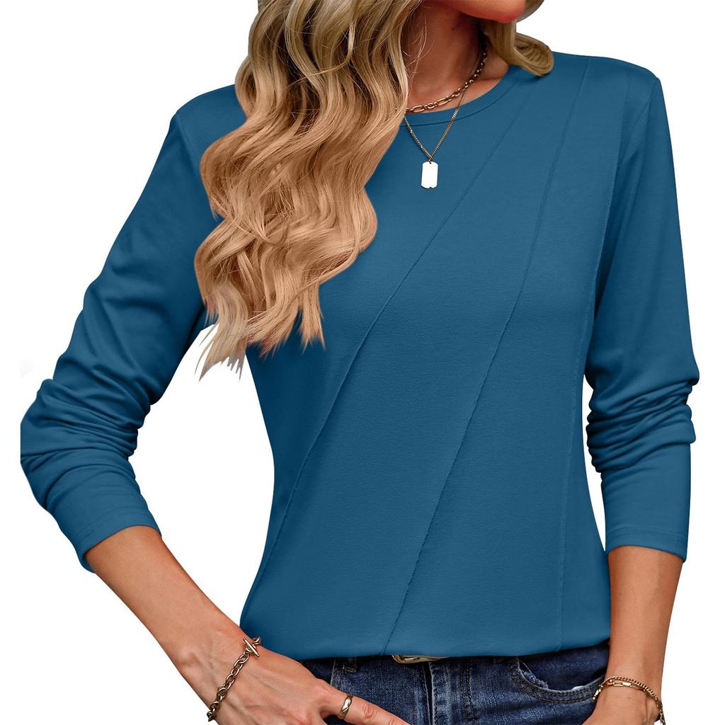 Женский модный повседневный однотонный пуловер с круглым вырезом и длинными рукавами