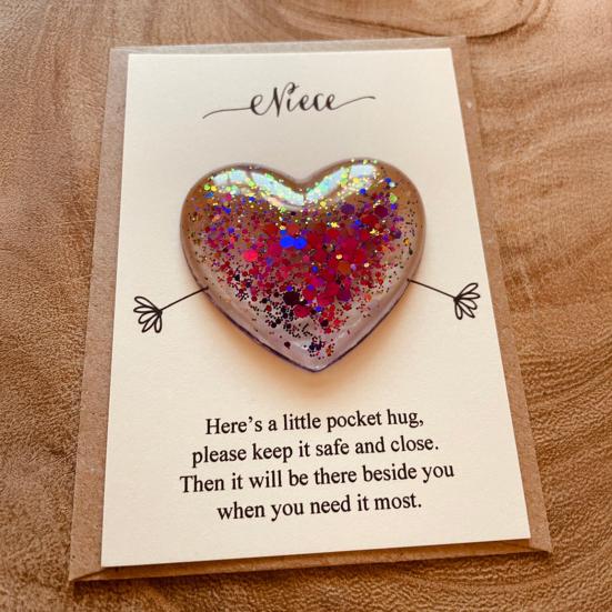 Daughter Pocket Hug with Positive Card Emotional Support Love Heart Figurine Son Sister Niece Pocket Token Decoration Inspirational Encouragement Gift
