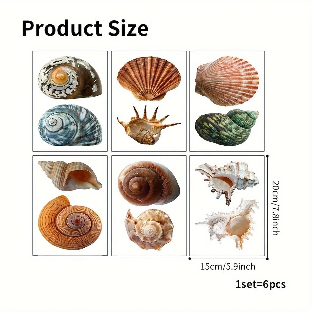 1 набор из 6 противоскользящих наклеек для ванны - наклейки с рисунком пляжной ракушки, раковины, водонепроницаемые матовые наклейки для пола ванной комнаты