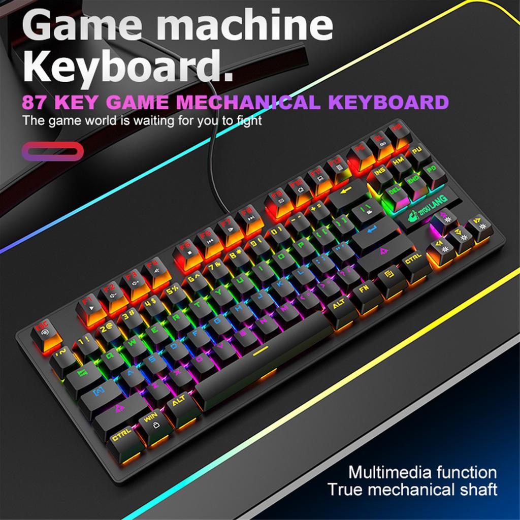 K2 Mechanical Keyboard 87 Keys Layout LED Rainbow Backlit Blue Switches Wired