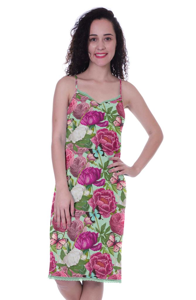 Moomaya Printed Spaghetti Strap Nightgown For Women s Lace V-Neck Sleepwear