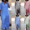 Summer Women's Fashion Loose V-Neck Long Striped Shirt Dress