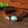 Богемный стиль Кожаный шнурок Бирюзовый кулон Ожерелье для женщин Винтажные простые украшения Подарки Чокер Аксессуары