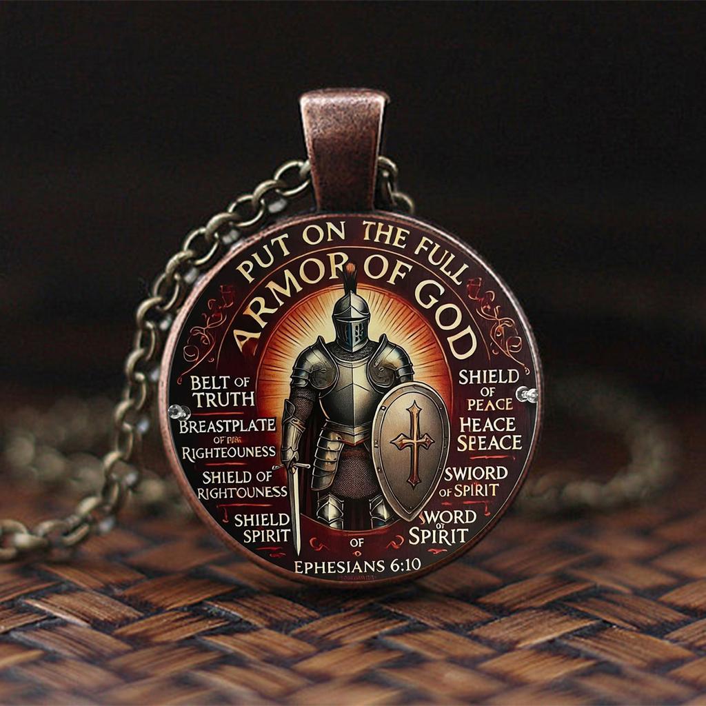Христианин Ефесянам 6:10 Бог Полностью Вооружен Подвеска Ожерелье. Камень Времени подходит для ношения мужчинами и женщинами в качестве подарка для повседневного использования.