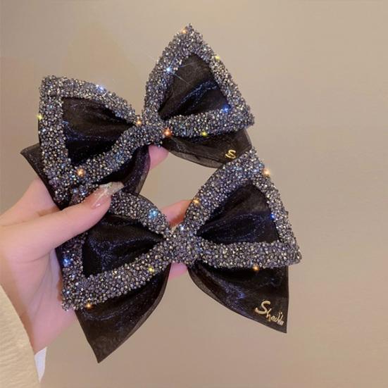 Shiny Rhinestones Non-Slip Spring Clip Tight Elegant Big Mesh Bowknot Decor Top Hair Barrette Hair Accessories
