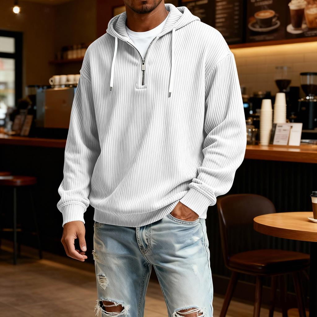 Мужская повседневная однотонная толстовка с капюшоном на молнии, повседневная футболка с длинным рукавом на молнии