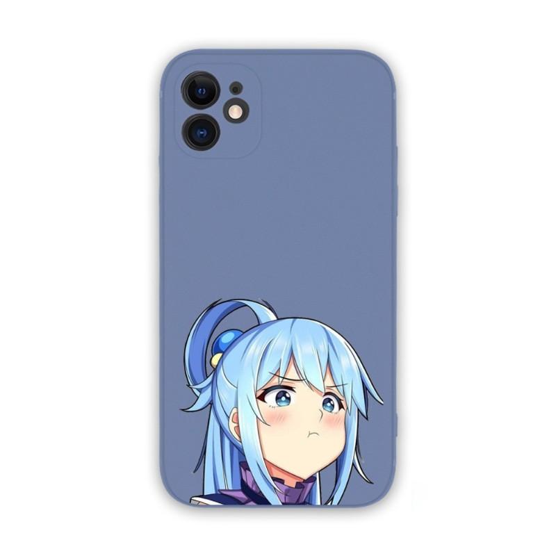 Милый чехол для телефона Konosuba Aqua для iPhone 14 11 12 13 Pro Max X XR XSMax 6 6S 7 8 Plus SE 2022, мягкий квадратный цветной чехол для телефона