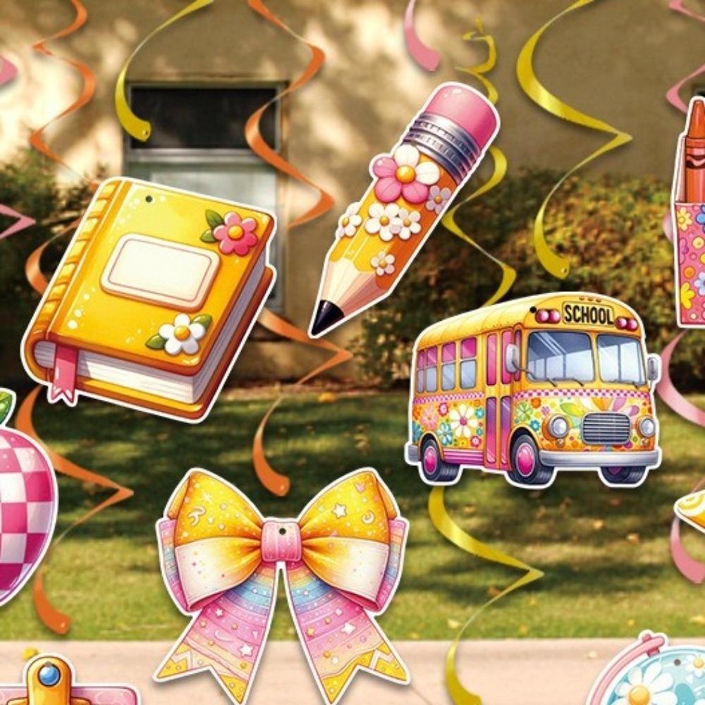 Colorful Back To School Spiral Banner Paper Welcome  Hanging Flag  Classroom Kindergarten