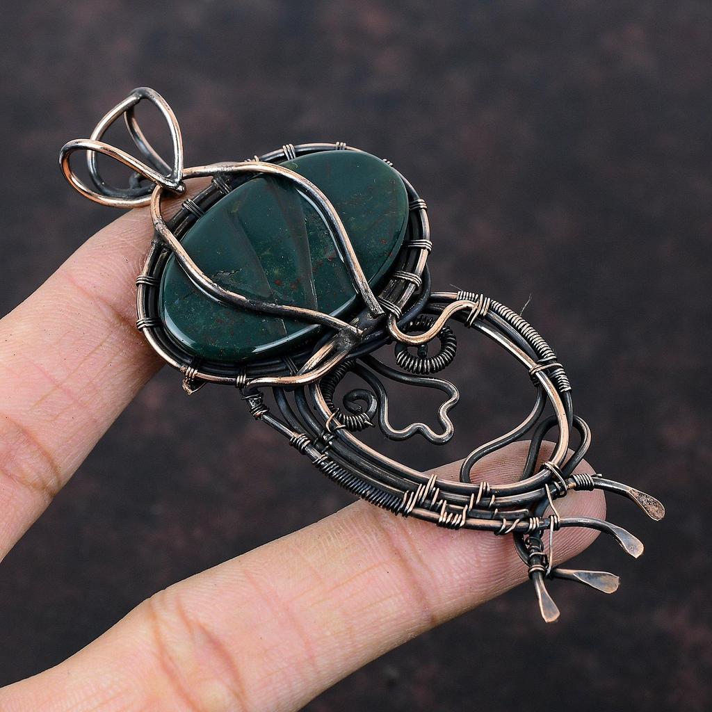 Подвеска Bloodstone, медная проволочная обертка, подвеска из драгоценного камня, проволочная обертка, ювелирное изделие ручной работы, уникальный медный дизайн, ювелирное изделие, подарок для нее