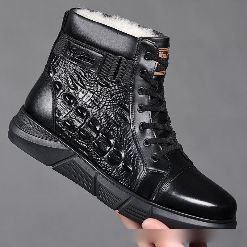 Зимние новые верхние слои из коровьей кожи мужские хлопковые туфли из чистой шерсти плюшевые термокожаные туфли для отдыха на природе повседневные кожаные мужские туфли для мужчин