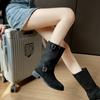 Boots Women 2024 New Autumn Chunky Heel Brown Western Cowboy Boot Belt Buckle British Retro Ankle